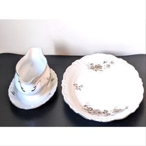 2PC Winterling Bavaria EMPRESS Platinum Trim Oval Serving Platter & Gravy Boat